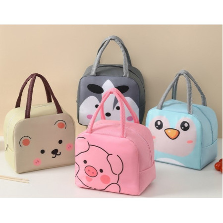 Geantă Frigorifică, Cyrax, cu Desene Animat, Portabilă pentru Copii, de Prânz, din Pânză Oxford, 22x14x19 cm, Model Vulpe, Gri