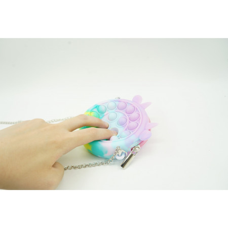 Jucarie antistres din silicon Cyrax, Pop it Now and Flip It ,Mini Geanta, Vacuta, 6 cm, Macarons