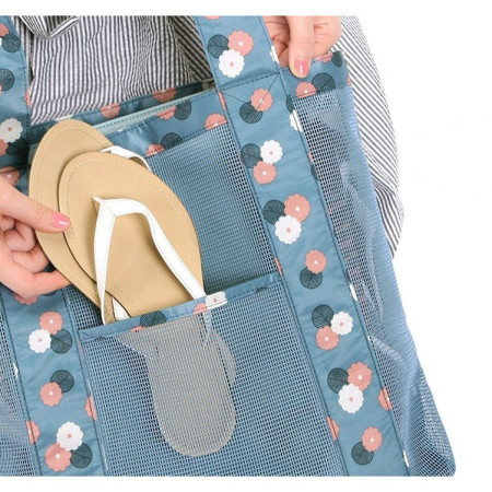 Geanta de Plaja, Cyrax, din Plasa Transparenta, Imprimeu Floral, 43 x 10 x 33 cm, Model pentru Umar, Lungime Inferioara 33 cm, Albastru