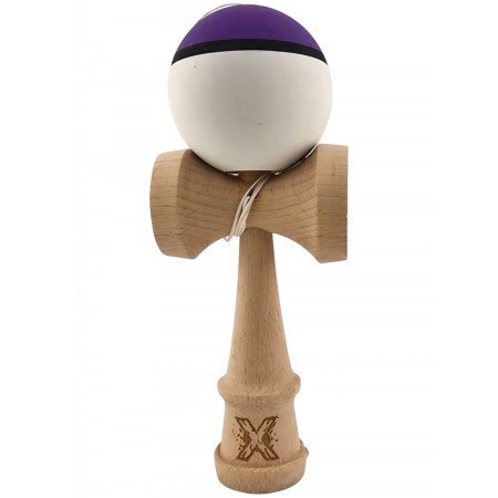 Kendama X Originala, Profesionala, Cyrax, din Lemn, 18 cm, Multicolor Mov/Negru/Alb