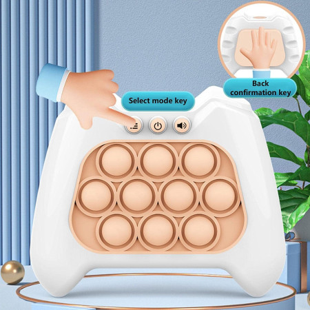 Joc Pop It, Cyrax, consola, joc interactiv, antistres, cu baterii, Abs si silicon, Alb, 12 x 10 x 5.8 cm