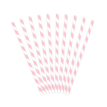 Set 25 Paie, Cyrax, din Hartie, 20 cm, Model cu Dungi, Alb/Roz
