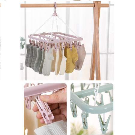 Uscator de rufe  32 de cleme, Plastic, Pliabil, rotire 360 grade, 32x32 cm, Roz