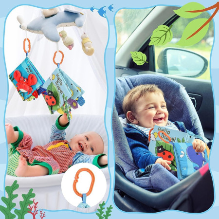 Carte Senzoriala, Cyrax, pentru Bebelusi, 15x16x4 cm, cu Animalute, 3D, Cu Sunete si Fosnete, 0-3 Ani, Model Buburuza, Multicolor