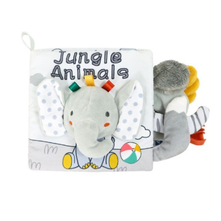 Carte Senzoriala, Cyrax, pentru Bebelusi, 15x16x6 cm, cu Animalute, 3D, Cu Sunete si Fosnete, 0-3 Ani, Model Elefantel, Gri