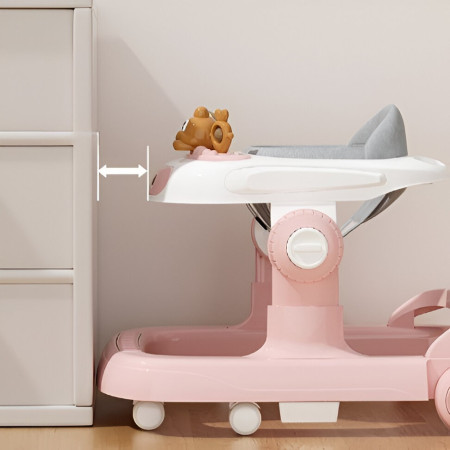 Premergator Multifunctional cu Roti Cyrax, Model Iepuras, Inaltime Ajustabila, Tavita, Muzica, Lumini, 66x59x41 cm, Roz