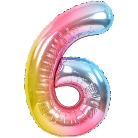 Balon din Folie Metalizata Gradient Cyrax, Figurina Cifra, Tema Aniversare 100 cm, Ambalaj Individual, Pai inclus, Umflare cu Aer sau Heliu, Multicolor, Cifra 6