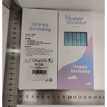 Set 6 Lumanari Lungi, Cyrax, din Parafina, 10 x 0.5 cm, Happy Birthday, Albastru