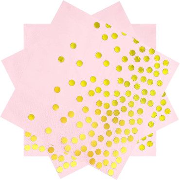 Set 20 de Servetele de Masa, Cyrax, Imprimeu cu Buline Aurii, din Hartie, 17 x 17 cm, Roz