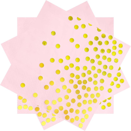 Set 20 de Servetele de Masa, Cyrax, Imprimeu cu Buline Aurii, din Hartie, 17 x 17 cm, Roz