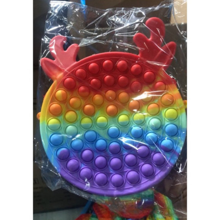 Jucarie antistres din silicon Cyrax, Geanta Pop It, Ren, 16 cm, Curcubeu