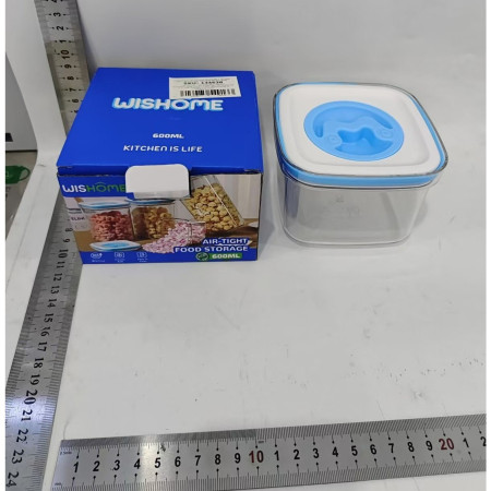 Cutie de Depozitare pentru Bucatarie, Cyrax, 600 ml, din ABS+PET+Silicon, Capac Alb/Albastru, 11.5 x 8 x 8 cm, Transparent