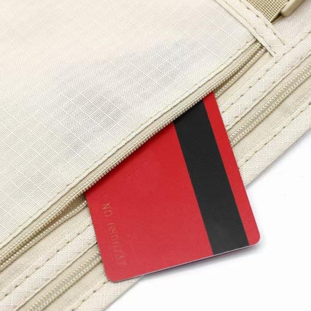 Borseta Anti-Furt, Cyrax, 2 Compartimente, Reglabila, Unisex, pentru Documente, Carduri, Telefon, Bej