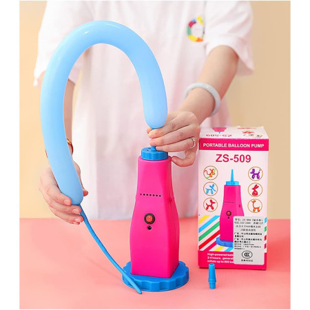 Cyrax Pompa Electrica Pentru Umflat Baloane, din Plastic, cu Acumulator, Autonomie 3-4h, Portabila, Roz