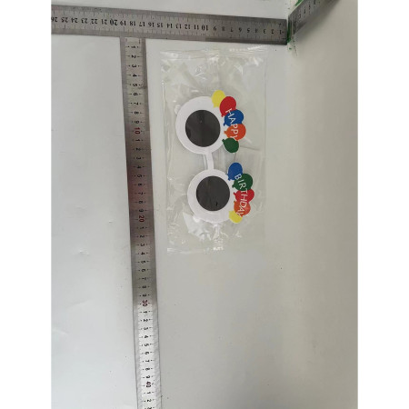 Ochelari Rotunzi Happy Birthday, Cyrax, Tematica Aniversare, Protectie Soare, din Plastic, 18.5x11.5 cm, Alb