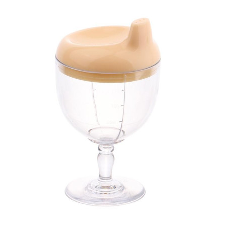 Pahar din Plastic Transparent cu Picior, Cyrax, pentru Copii, 14 x 7.7 cm, cu Cioc Antiscurgere, + 3 Ani, Fara Maner, Galben