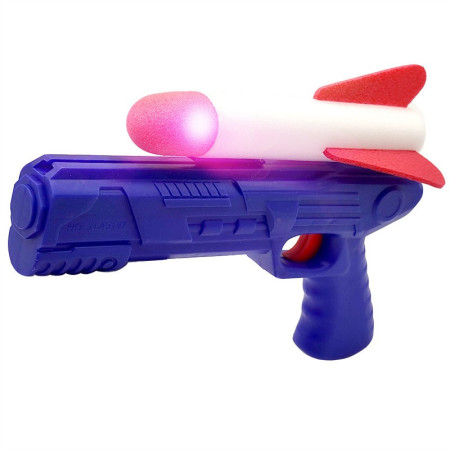 Pistol de Jucarie, Cyrax, cu Lansator de Racheta, din Polistiren/Plastic, Lumina LED, +3 Ani, Albastru/Rosu