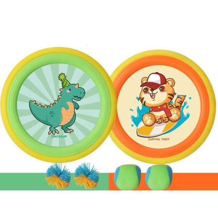 Cyrax Set Interactiv Frisbee, Fippy, pentru Copii, 2 Palete Elastice, Diametru 30 cm, 4 Mingi, + 3 Ani, Design Animat, Multicolor