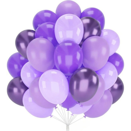 Set 10 Baloane din Latex Chrome, Cyrax, Model Party, 23 cm, Diferite Nuante Mov, 2.2 g