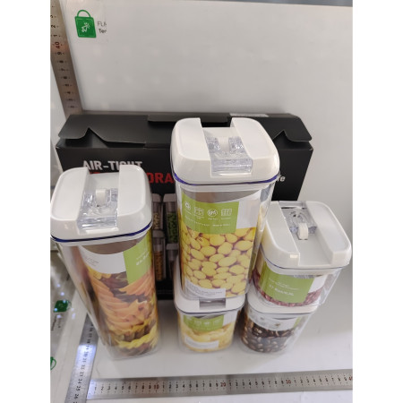 Cutii de Depozitare Alimente, Cyrax, set din 5 Cutii pentru Condimente, Volumetrie 0.5l, 0.8l, 1.2l, 1.9l, Transparente cu Capac Alb