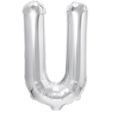 Balon Folie Metalizata Litera U, Cyrax, 80 cm, Umflati cu Heliu sau Aer, Ambalaj Individual, Pai inclus, Argintiu