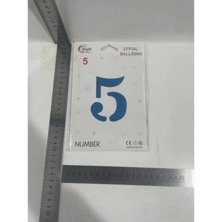 Balon din Folie Cyrax, Cifra 5, 81 cm, Pentru Aer sau Heliu, Bulk, Albastru