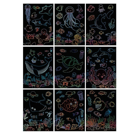 Set 9 Planse Razuibile, Cyrax, Scratch ArtCards, +3 Ani, de Razuit si de Colorat, 19 x 14 cm, Model Ocean, Multicolor