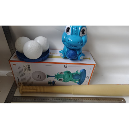 Set de Baseball 5 Piese pentru Copii, Cyrax, Jucarie Dinosaur Press, 14x23 cm, Verde/Albastru