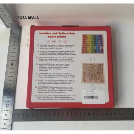 Joc Montessori din Lemn, Cyrax, Tabla Inmultirii, Blocuri, Tabel de Multiplicare pana la 9x9, Multicolor, 18x18x1.5 cm