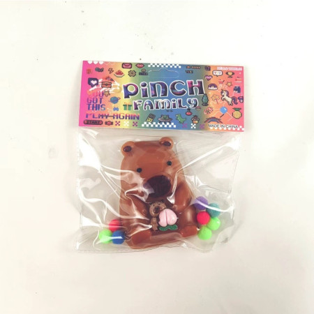 Jucarie Antistres Squishy, Cyrax, cu Revenire Lenta, Squeeze Pinch Family, Model Urs, Ambalaj Transparent, 4.5 x 7.2 cm, Maro