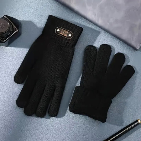 Manusi de Barbat,  Model Tricotat, Functie Touchscreen (ecran tactil), Material Acril, Manseta Elastica, Interior Catifelat, Marime Universala, Negru