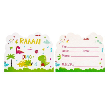 Set 10 Invitatii pentru Petrecere, Cyrax, Colectia Dino Park, 11 x 14 cm, din Carton, Multicolor