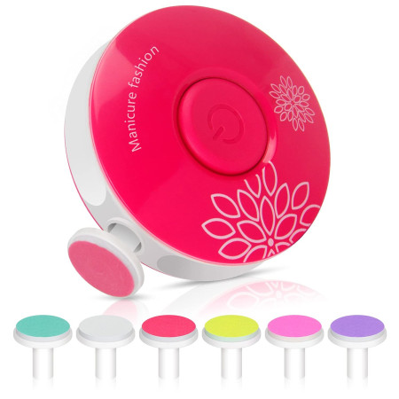 Set Pila Electrica pentru Copii si Bebelusi, Cyrax, ABS, Incarcare USB, Model cu Flori, 6 Accesorii, cu Lumina LED, Fucsia