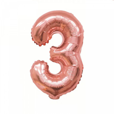 Balon din Folie Cyrax, Cifra 3, 81 cm, Pentru Aer sau Heliu, Bulk, Roz Auriu