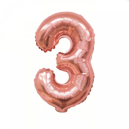 Balon din Folie Cyrax, Cifra 3, 81 cm, Pentru Aer sau Heliu, Bulk, Roz Auriu