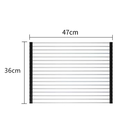 Cyrax Covoras de Scurgere pentru Chiuveta Bucatarie, din Otel Inoxidabil, Suport Chiuveta, Pliabil, Antiderapant, Usor de Curatat si de Depozitat, 47x36 cm, 18 Tuburi, Negru