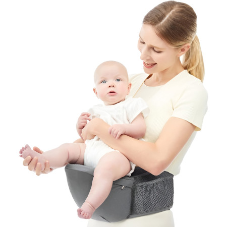 Marsupiu Ergonomic 3in1, Cyrax, pentru Bebelusi si Copii, 0-36 Luni, Bretele Reglabile pentru Umar si Sold, Inchidere Catarama, 125x25x14 cm, Gri