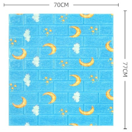 Set 10 Placi Tapet 3D,  70 x 77 cm, Grosime 3 mm, din Polietilena, Tip Caramida, Model Luna, Suprafata acoperita 5.3 mp, Albastru