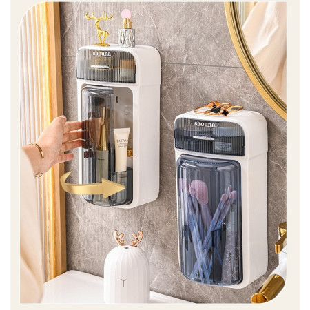 Organizator Baie, Cyrax, 4 Compartimente si 1 Sertar, Rotire 360 Grade, din PP+PET, 27.5 x 16 x 11 cm, Albastru