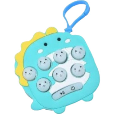 Jucarie pentru copii portabila Cyrax, joc Gopher, cu lumini si muzica, tip breloc, model dinozaur, material silicon si ABS, albastru