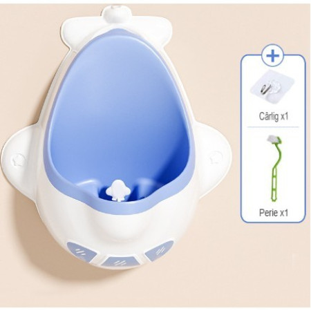 Pisoar pentru Baieti, Cyrax, 0-8 Ani, in Forma de Avion, Perie Inclusa, Montare pe Perete, Carlig Autoadeziv Inclus, 29 x 33.5 cm, Alb/Albastru