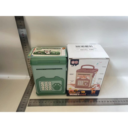 Pusculita pentru Copii, Cyrax, pusculita pentru economii SMART BOX cu efecte sonore, Tip ATM, cu Parola cu Amprenta, din plastic, 20 x 13.5 x 11.5 cm Verde