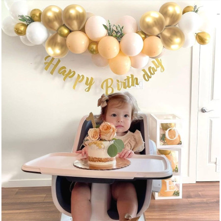 Set 16 Baloane din Latex Metalizate, Cyrax, Model Party, 30 cm, Auriu, Bej Inchis si Deschis, 2.8 g