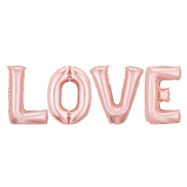 Set 4 Baloane din Folie Metalizata, Cyrax, Figurine Litere, Model Scris Love, Tema Iubire, 80 cm, Ambalaj Individual, Pai Inclus, Umflare cu Aer sau Heliu, Roz