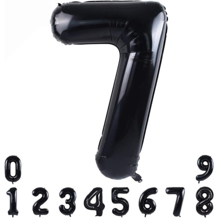 Balon din Folie Metalizata, Cyrax, Figurina Cifra, Tema Aniversare 100 cm, Ambalaj Individual, Pai inclus, Umflare cu Aer sau Heliu, Negru, Cifra 7