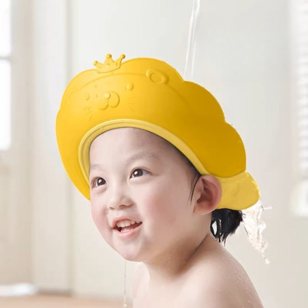 Cyrax Viziera de Protectie Baie Pentru Copii, Fippy, Model Coronita Leu, Dimensiune ajustabila, Durabil, Usor de curatat, Impotriva Samponului, pentru Ochi si Urechi, TPE+PP, 21x20.5 cm, Galben