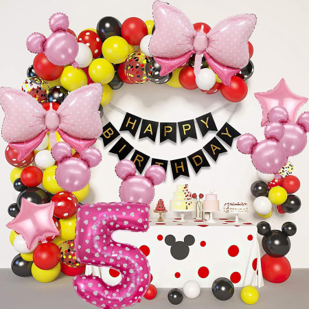 Balon din Folie Metalizata Cyrax, Figurina Cifra, Imprimeu Inimi, Tema Aniversare 80 cm, Ambalaj Individual, Pai inclus, Umflare cu Aer sau Heliu, Roz, Cifra 5