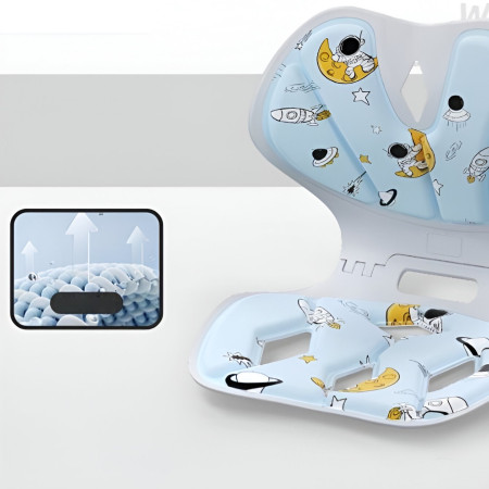 Suport pentru Scaun, Cyrax, pentru Corectarea Posturii, Portabil, Pliabil, Ergonomic, Ameliorare Durere, Respirabil, 35x32x30 cm, Marime L, Model Rachete, Albastru