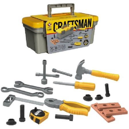 Trusa Scule si Unelte de Jucarie pentru Copii, Cyrax, 19 Piese Material Plastic, Interactiv, +3 Ani, 27.5x15.5x13 cm, Gri/Portocaliu