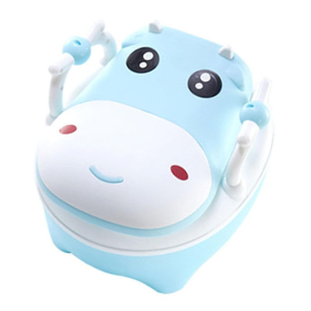 Olita pentru Copii, Cyrax, +1an, Portabila, Design Vacuta cu Capac, Model Prietenos, Non-Toxic, cu Manere, Compartiment Detasabil, Perie Inclusa, Usor de Curatat, Albastru